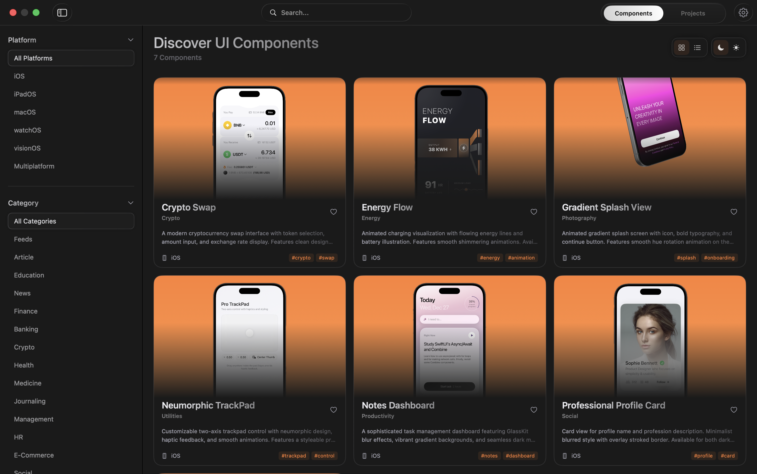 Movil.dev Components Browser